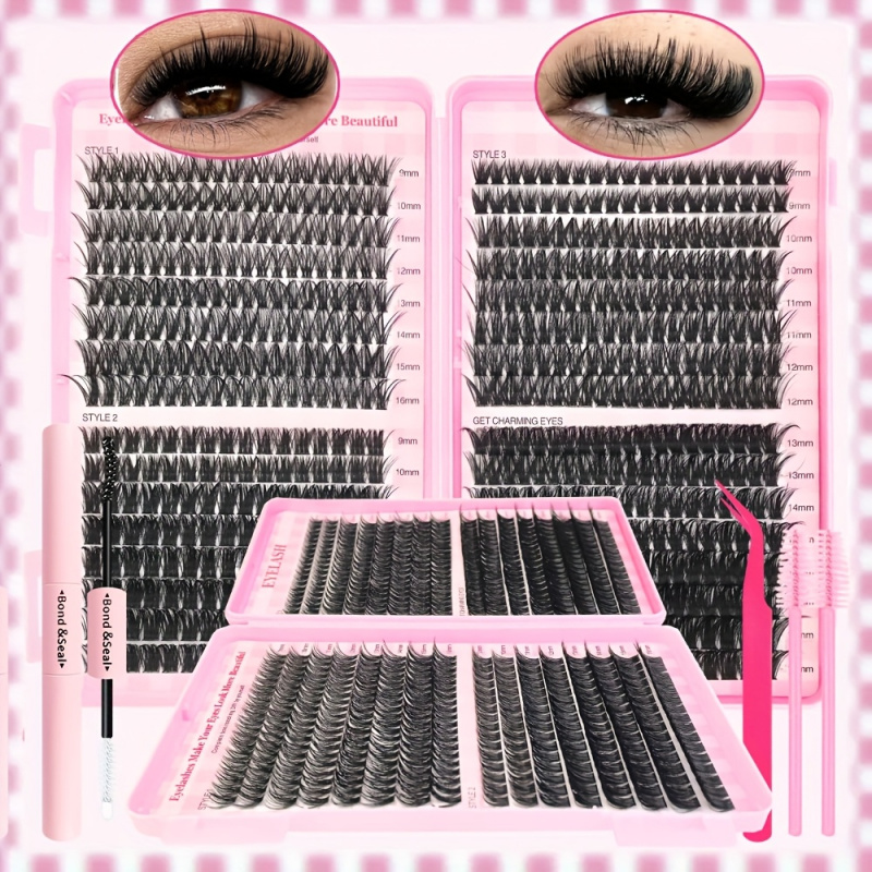 Eyelash Extension Volume Styles - 30/40/50/60/80/100D, комплект в стиле розовых ресниц